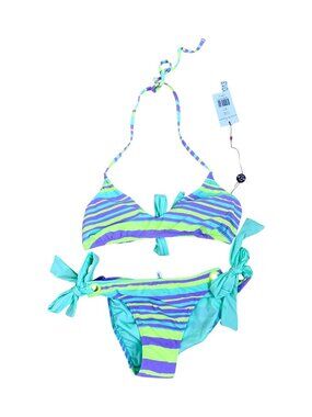 Nanette Lepore 2-Piece Bikini Halter Top Green Purple Multi (S) NWT